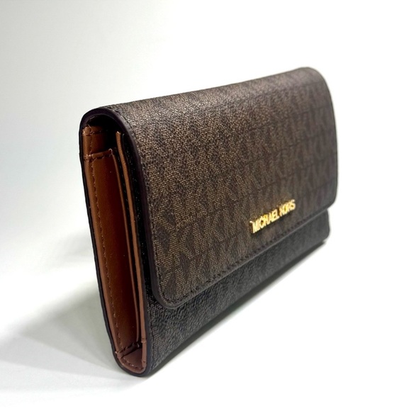 Michael Kors Large Jet Set Travel Trifold Wallet Brown Signature - Picture 5 of 8